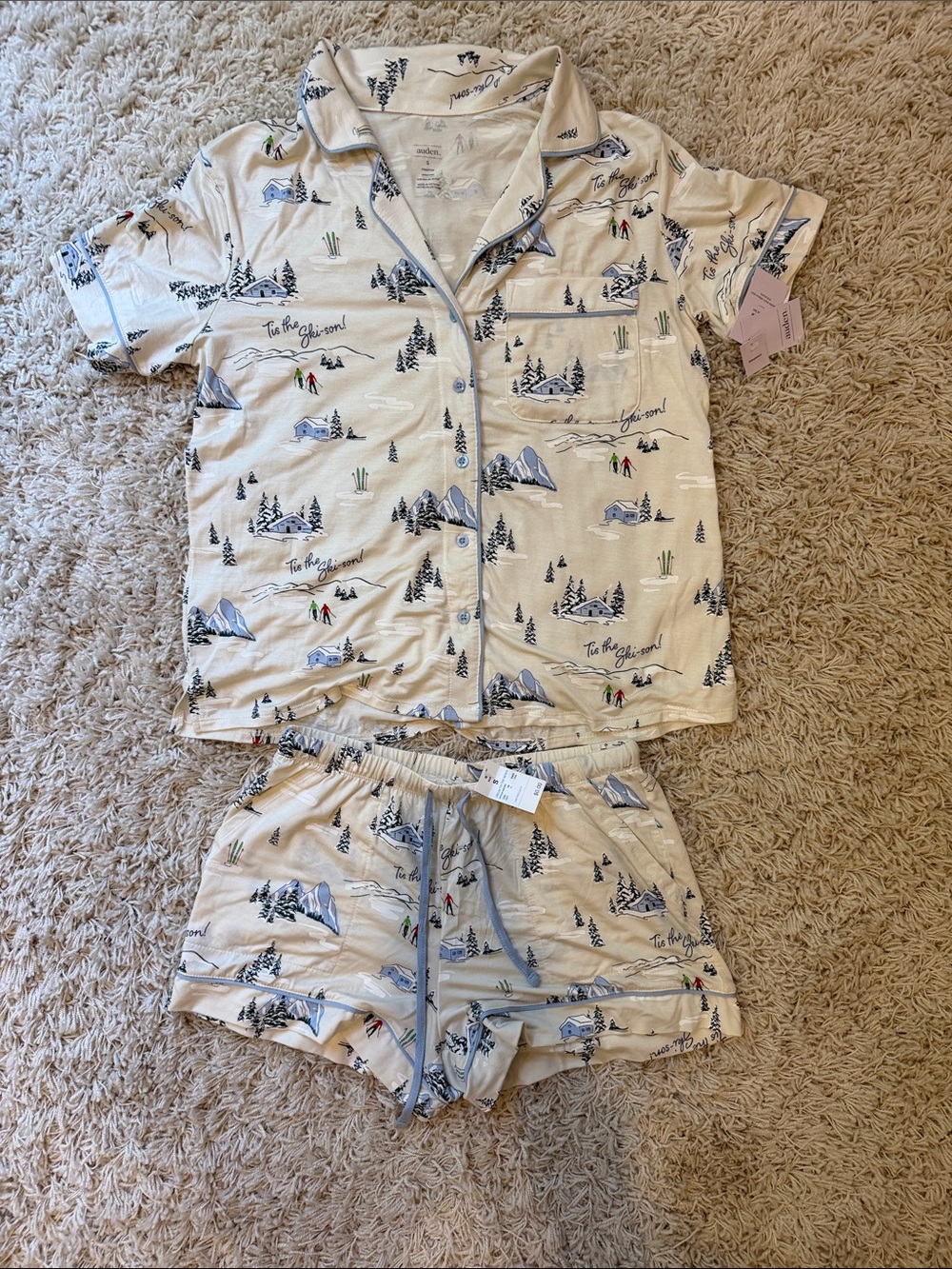 Auden Beige and Blue Printed Pajama Set